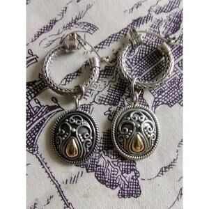 Suarti Bali Sterling Silver 925 Hoop & 18K Gold Filigree Dangling Charm Earrings